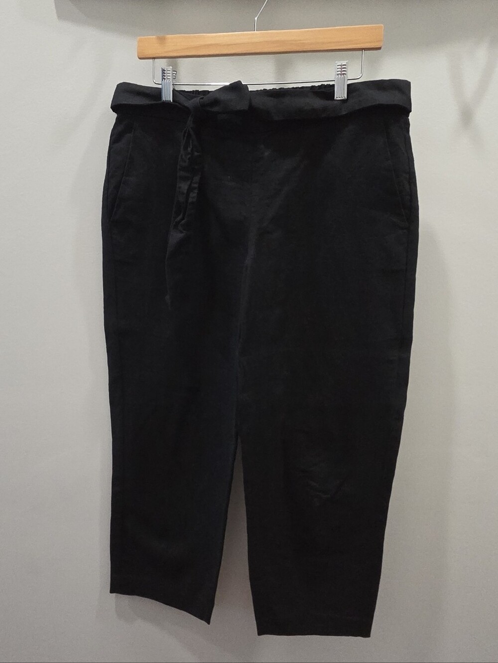 J.Crew Women's Black Linen Crop Pants, Tie Accent, Size 12